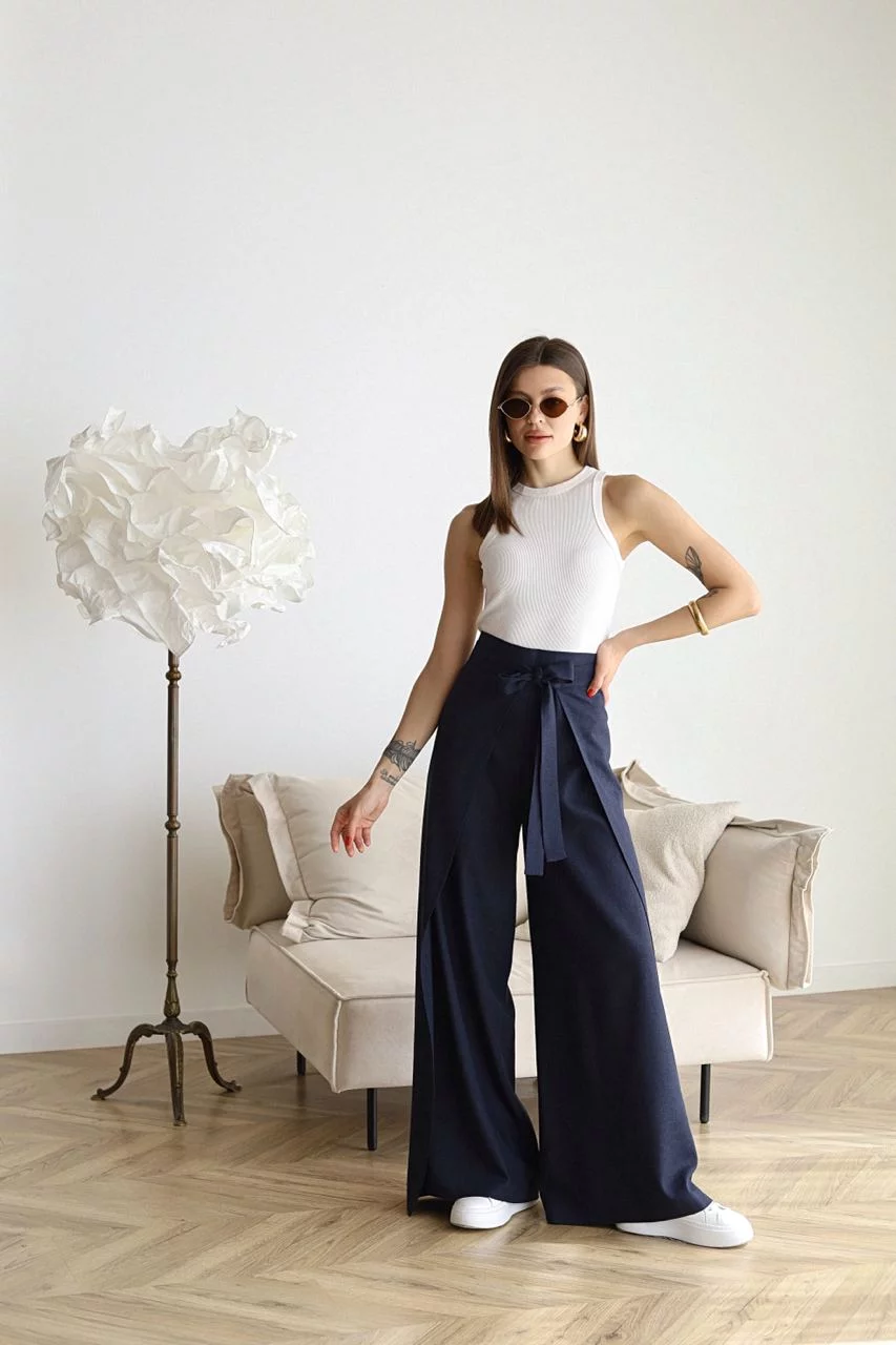 Julia - Wide-leg Pants in Cotton-Linen Blend