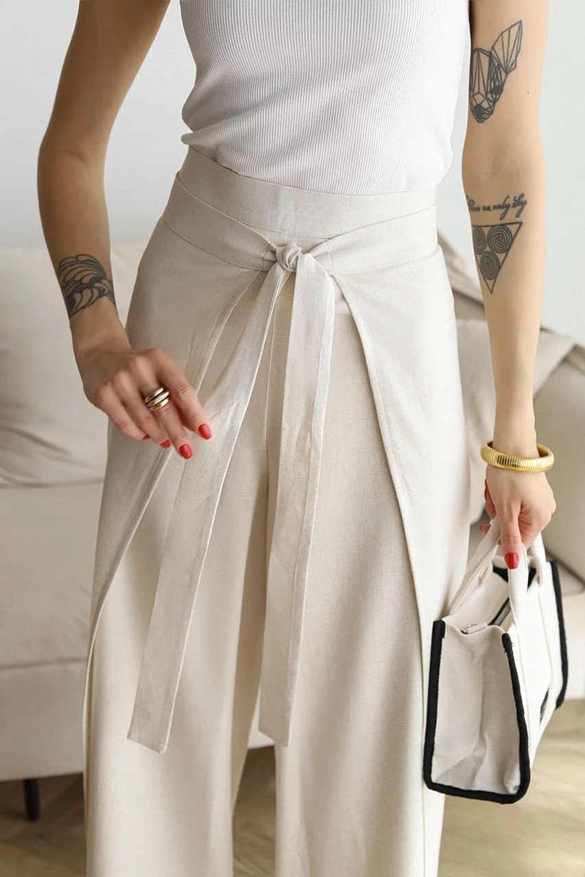 Julia - Wide-leg Pants in Cotton-Linen Blend