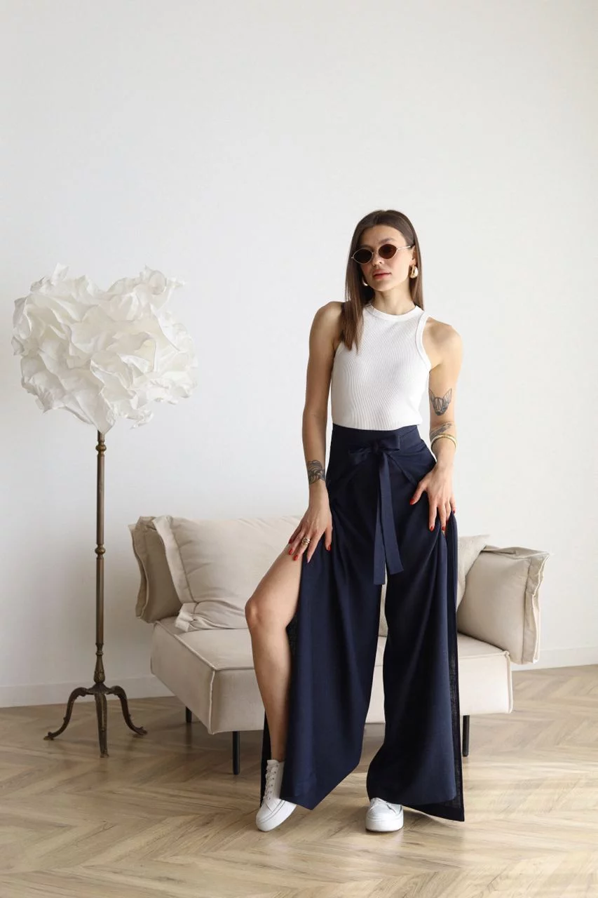 Julia - Wide-leg Pants in Cotton-Linen Blend