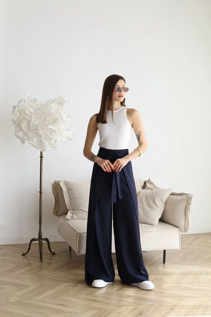 Julia - Wide-leg Pants in Cotton-Linen Blend