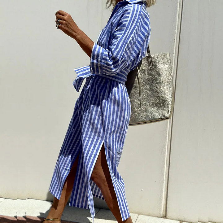 Amelino - Elegant Striped Shirt Dress