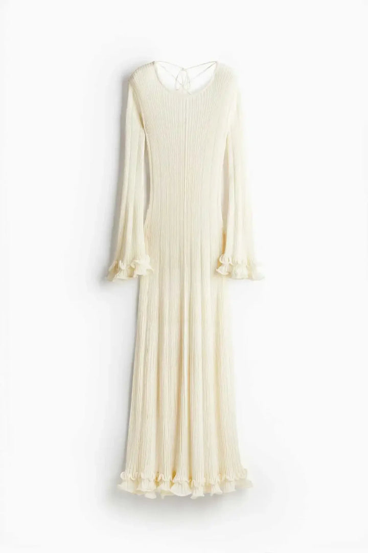 Emma: Women White Ruffle Knit Long Dress