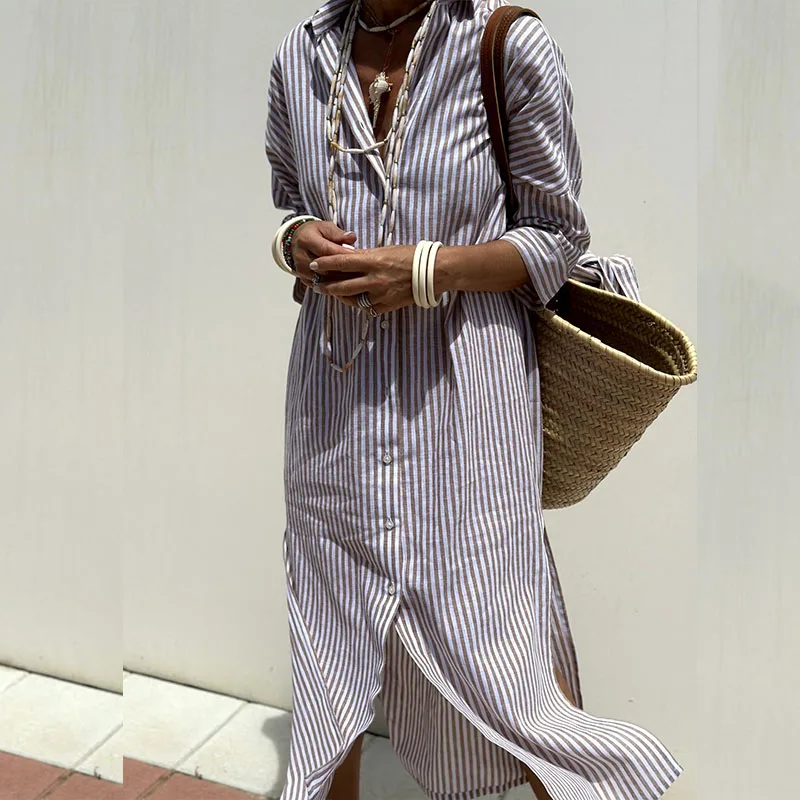 Amelino - Elegant Striped Shirt Dress