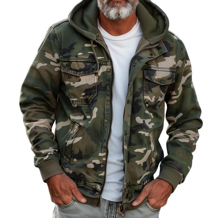 Jules – Men's Camouflage Cargo Jacket with Hood & Multi-Pocket Design