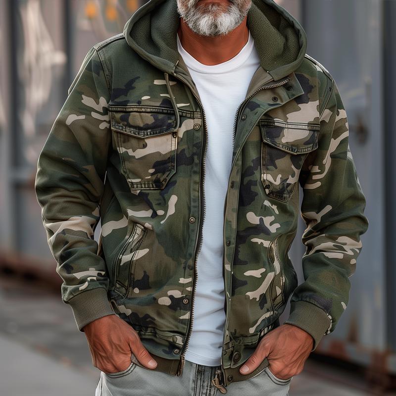 Jules – Men's Camouflage Cargo Jacket with Hood & Multi-Pocket Design