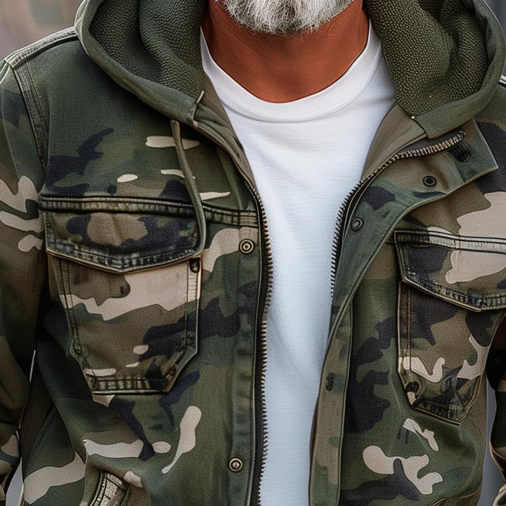 Jules – Men's Camouflage Cargo Jacket with Hood & Multi-Pocket Design